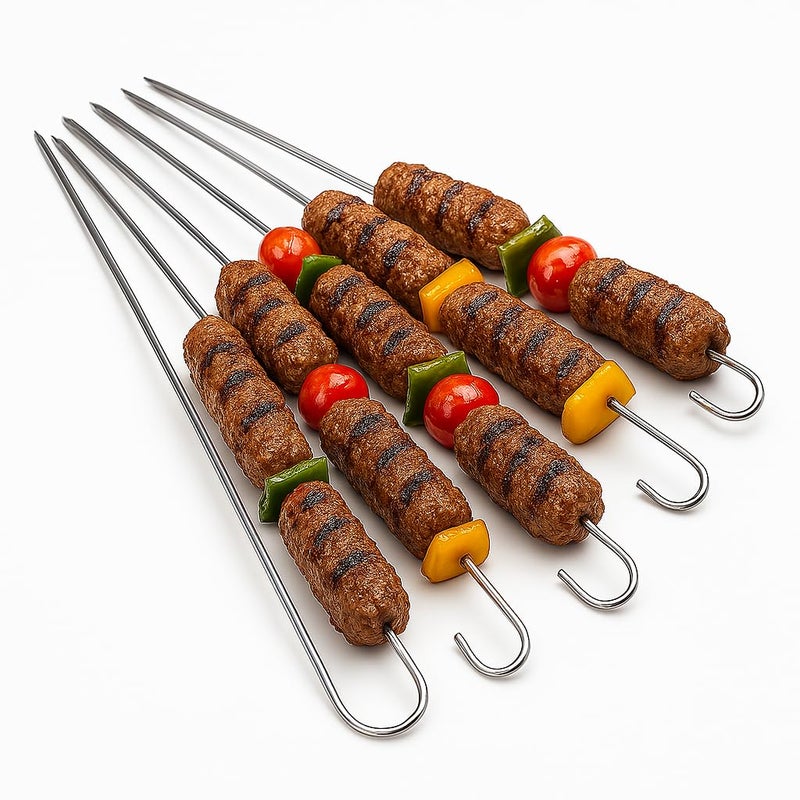 Set of 10 Metal Kabob Skewers 50cm with Ring Handle for Easy Use, Perfect for Grilling BBQ Meat and Vegetables, Rustproof and Easy to Clean - Image 2