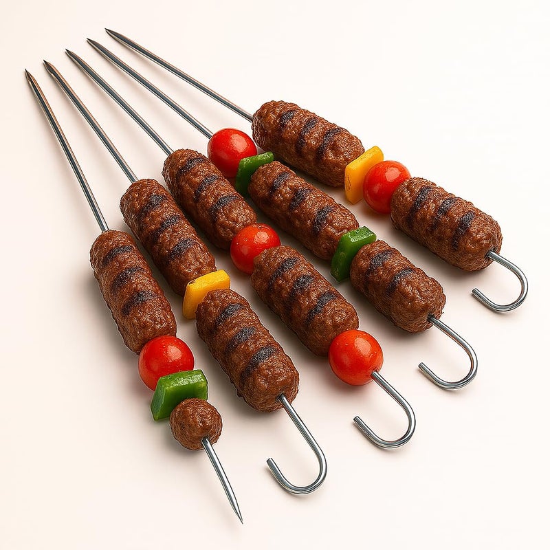 Set of 10 Metal Kabob Skewers 50cm with Ring Handle for Easy Use, Perfect for Grilling BBQ Meat and Vegetables, Rustproof and Easy to Clean - Image 3