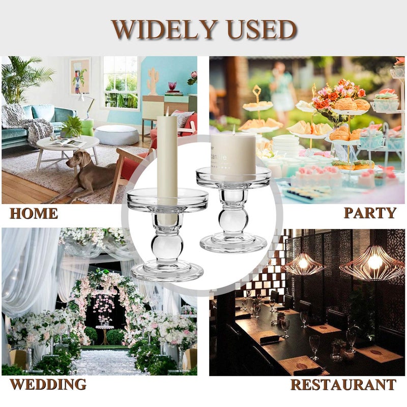 Yeeco Glass Candle Holder, 3.5" Tall Pillar Candle Holder, Crystal Candle Holders Set of 2, Candle Stand for Wedding, Dining, Birthday - Image 4