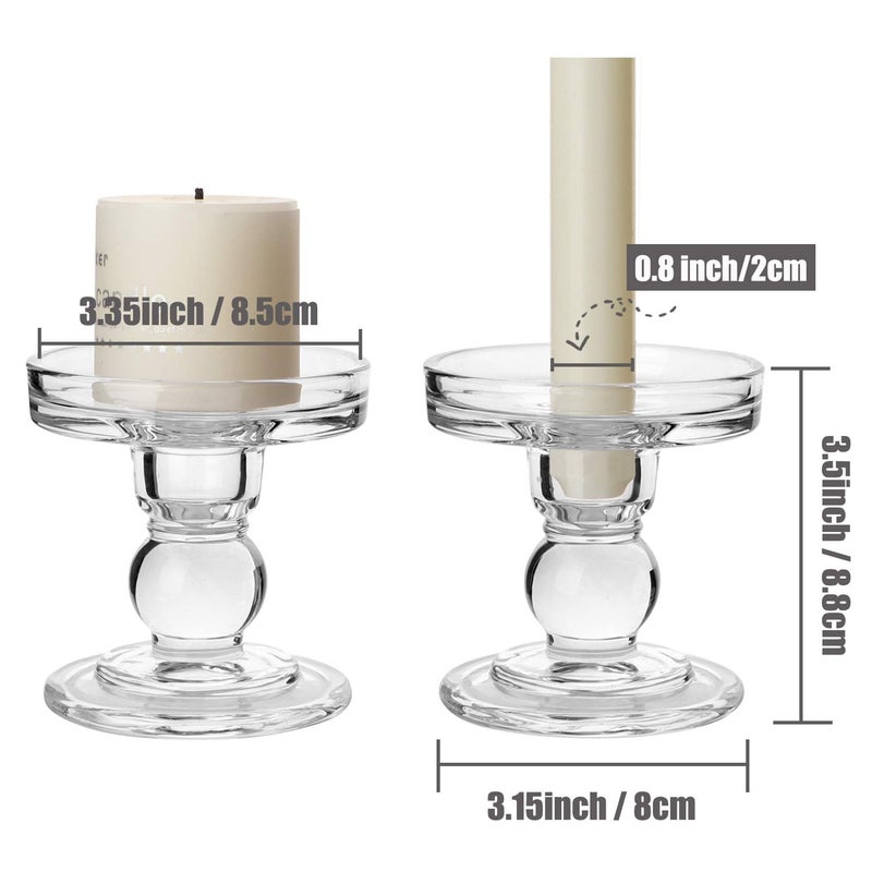 Yeeco Glass Candle Holder, 3.5" Tall Pillar Candle Holder, Crystal Candle Holders Set of 2, Candle Stand for Wedding, Dining, Birthday - Image 2