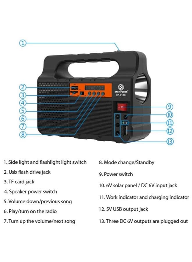 Portable Solar Generator, Built-In 3600Mah Battery, With Solar Panel & BT Speaker, Radio & Phone Charger Function, Multifunctional Flashlight Power Station, Ideal For Outdoor Camping & Emergency Illumination - Image 5