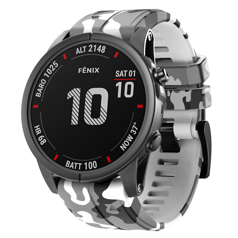 S-TOP For Garmin Fenix 7 Camouflage Silicone Watch Band(White) - Image 1
