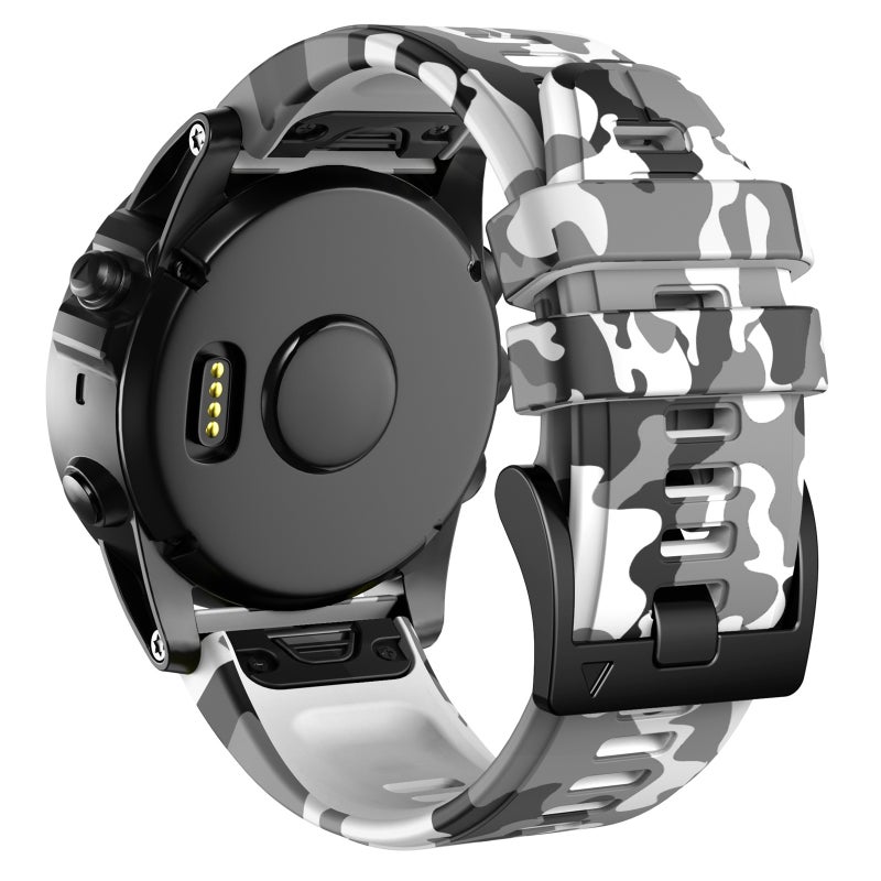 S-TOP For Garmin Fenix 7 Camouflage Silicone Watch Band(White) - Image 2