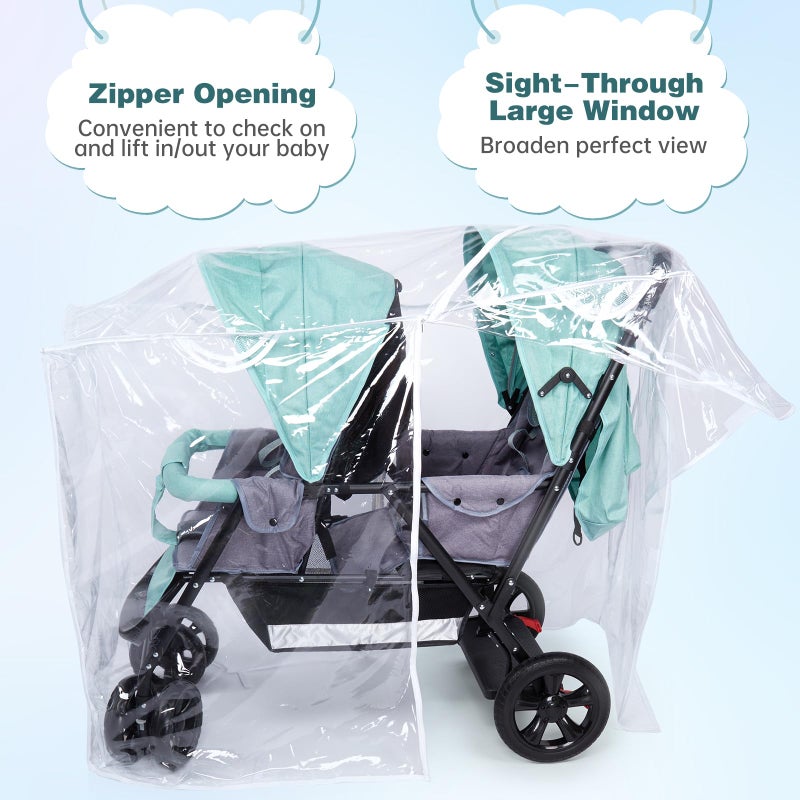 PAHTTO Double Stroller Rain Cover, Waterproof Weather Shield for Tandem Double Stroller, Twins Stroller Cover for Rain/Wind/Snow/Cold/Dust, Childseat Stroller Weather Shield, Baby Outdoor Accessories - Image 5