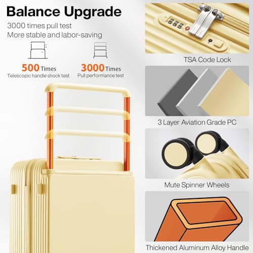 mixi Carry On Luggage Airline Approved Wide Handle Lightweight Luggage PC Hard Shell Suitcases Rolling Suitcases with Spinner Wheels & TSA Lock, 20 Inch Lark Yellow - Image 4