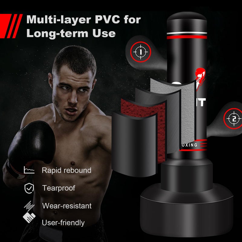 JUOIFIP Upgraded Heavy Freestanding Punching Bag for Adults Teens, 70â€ Standing Punching Bag with Gloves, Pump and Jump Rope, Boxing Reflex Ball, Women Men Kickboxing Bags for Training MMA Fitness Home Gym - Image 4