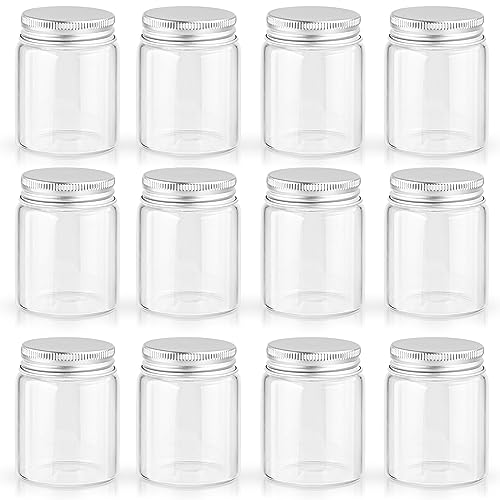 Furnido 12 Pack 2Ounces Glass Jars with Lids,Clear Mini Mason Jars Glass Jars with Aluminum Airtight Lids Round Canning Storage Jars Containers for Essential Oils,Cream,Powders,Ointments,Herbs,Art Craft - Image 1