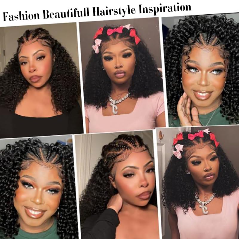 SUPERNOVA Curly Human Hair Wig 13x4 Lace Front Wigs Human Hair Half-Cornrows Half-Deep Curly Wig Pre Plucked Pre Styled Braid Wigs For Black Women 200 Density 16 Inch - Image 5