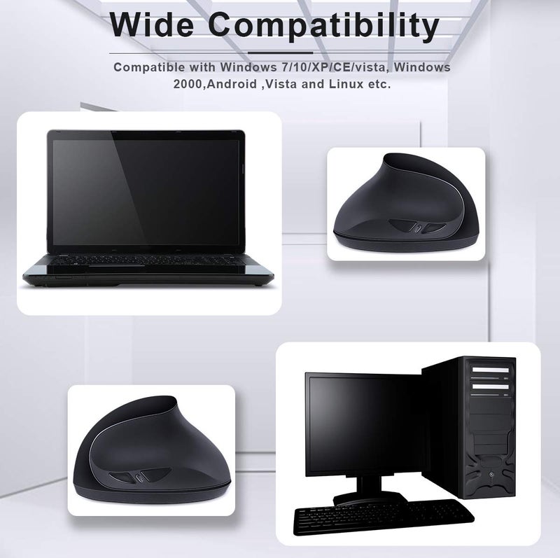SUNGI Left-Handed Mouse,2.4GHz Ergonomic Vertical DPI 800/1200/1600 Wireless Mouse with USB Receiver for Left Hand,Black - Image 5