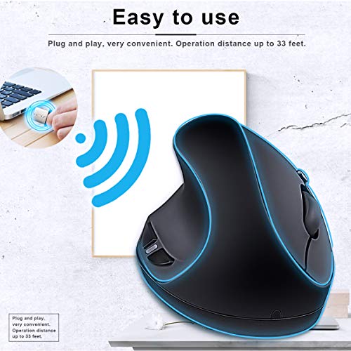 SUNGI Left-Handed Mouse,2.4GHz Ergonomic Vertical DPI 800/1200/1600 Wireless Mouse with USB Receiver for Left Hand,Black - Image 3