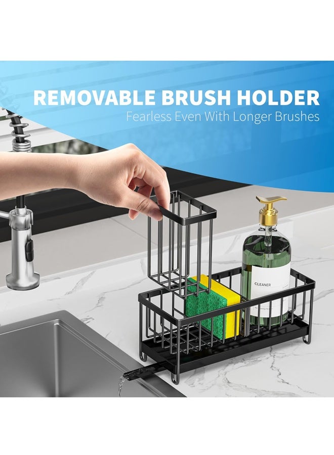 2 فرشاة الصحن من الدرجة حامل الغسالات، منظّم علبة الحبر مع حامل الفرشاة العالي، منظّم منضدة المطبخ ومستلزمات التخزين، مقاوم للصدأ 304 فولاذ لا يصدأ، منظّم موزع الصابون - Image 4
