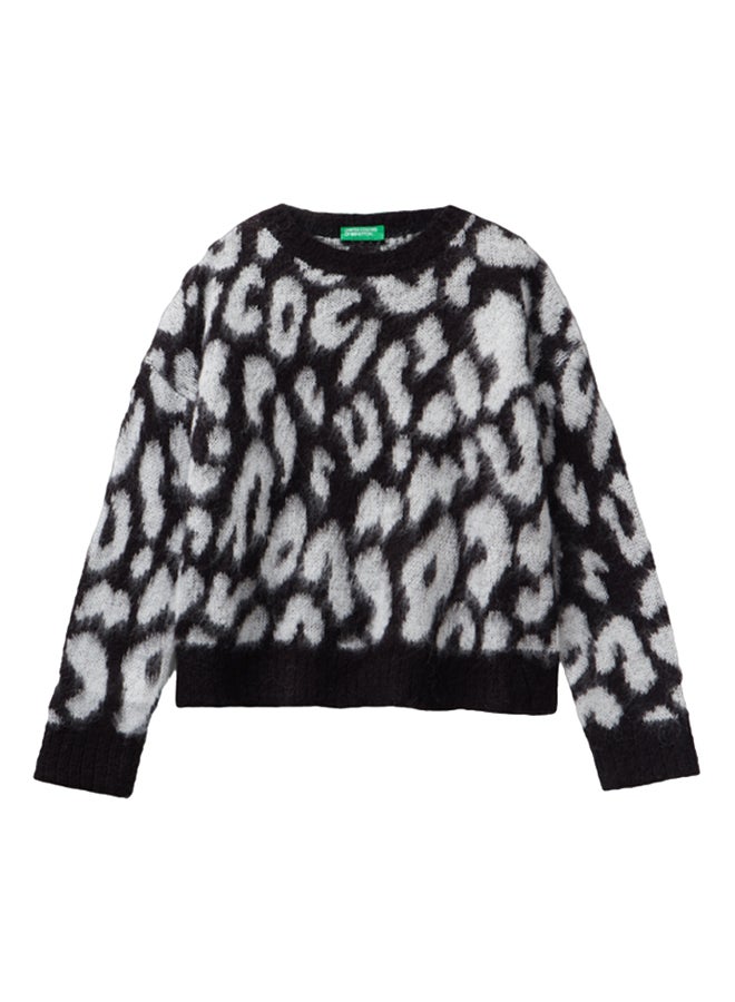 Benetton Animal Print Sweater In Wool Blend 