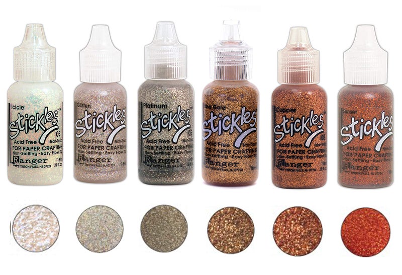 Ranger Stickles Glitter Glue Bundle A Flicker  Six 5 fl oz Bottles  Icicle Glisten Platinum Rose Gold Copper and Sunset