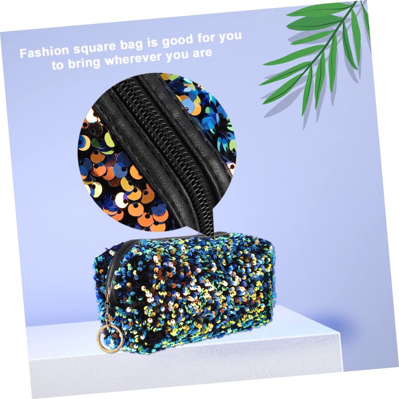 Large Capacity Sequin Cosmetic Bag Travel Makeup Pouch with Glitter Zipper Closure Lightweight Square Organizer - Image 5