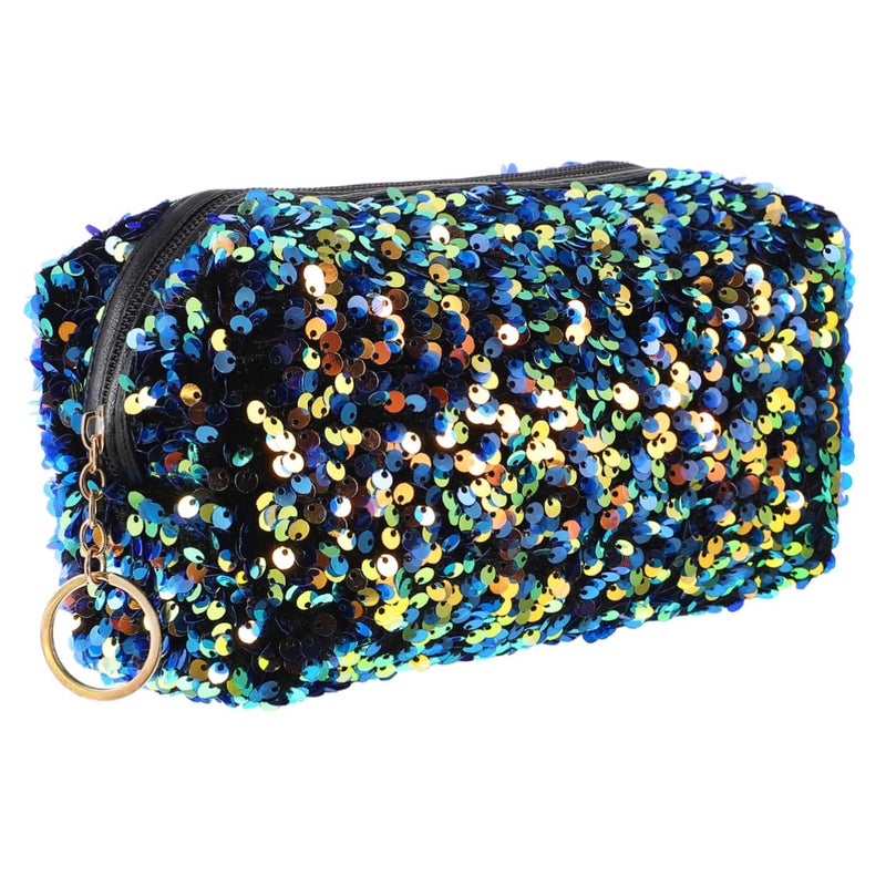 Large Capacity Sequin Cosmetic Bag Travel Makeup Pouch with Glitter Zipper Closure Lightweight Square Organizer - Image 2