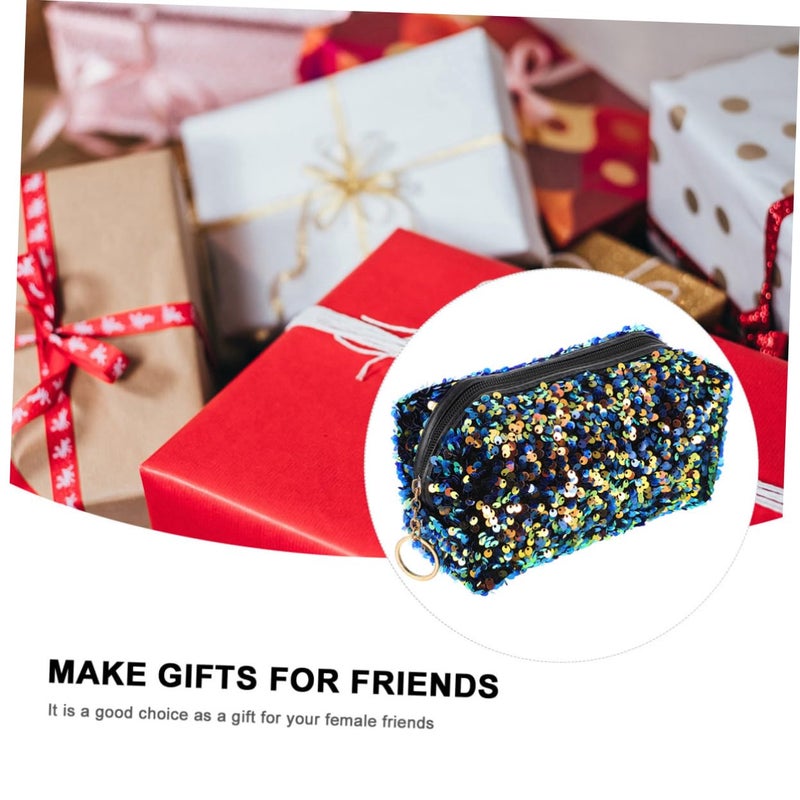 Large Capacity Sequin Cosmetic Bag Travel Makeup Pouch with Glitter Zipper Closure Lightweight Square Organizer - Image 4