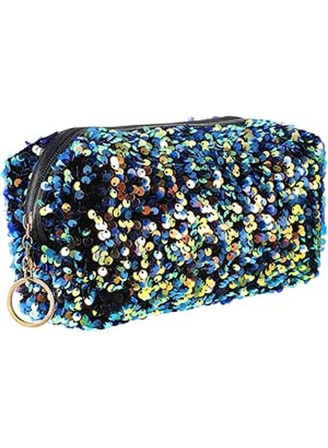 Large Capacity Sequin Cosmetic Bag Travel Makeup Pouch with Glitter Zipper Closure Lightweight Square Organizer - Image 1