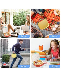 NANAO Bento Boxes Lunch Box For Kids Student,1300ML Drop And Leak Proof,Lightweight And Easy To Carry, With Own Handle No Bento Bag, 4 Compartment Food Container, With Cutlery（Yellow&Orange）  - Image 4