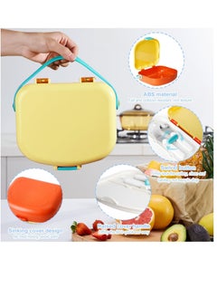 NANAO Bento Boxes Lunch Box For Kids Student,1300ML Drop And Leak Proof,Lightweight And Easy To Carry, With Own Handle No Bento Bag, 4 Compartment Food Container, With Cutlery（Yellow&Orange）  - Image 2