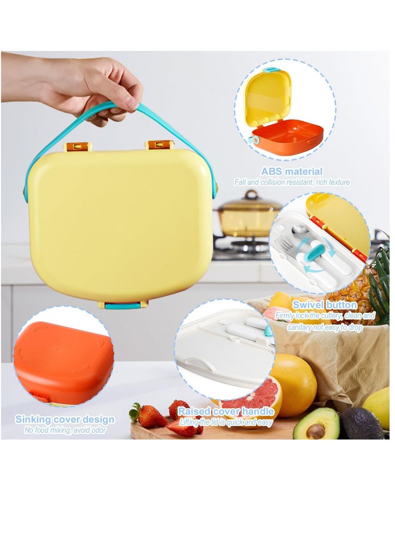 Bento Boxes Lunch Box For Kids Student,1300ML Drop And Leak Proof,Lightweight And Easy To Carry, With Own Handle No Bento Bag, 4 Compartment Food Container, With Cutlery（Yellow&Orange）
