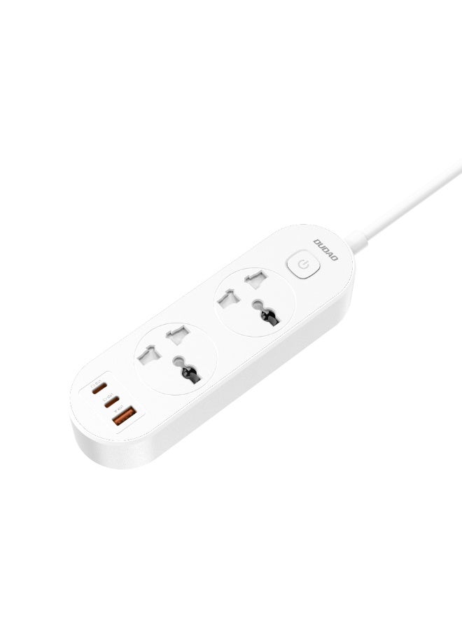 دوداو Dudao C7Uk-1.6Mw Extender Socket 5In1 2500W 1.6M 2Universal، 2 Type-C، 1 USB، 30W Pd و Qc C7 - أبيض - Image 1