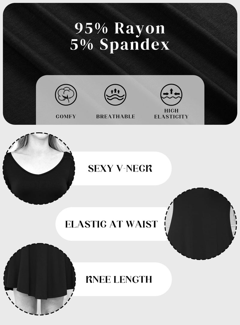 DEARCASE Women's Long Sleeve Casual Sweater Tunic Dress Black XX-Large V-Neck Spring Loose Fall Winter Wedding Guest Knee Length Jersey Flowy Swing Tshirt Dresses - Image 5