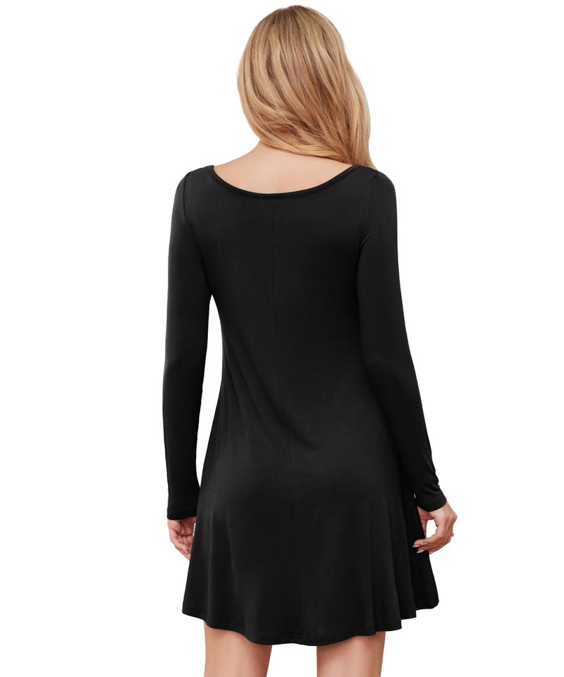 DEARCASE Women's Long Sleeve Casual Sweater Tunic Dress Black XX-Large V-Neck Spring Loose Fall Winter Wedding Guest Knee Length Jersey Flowy Swing Tshirt Dresses - Image 3
