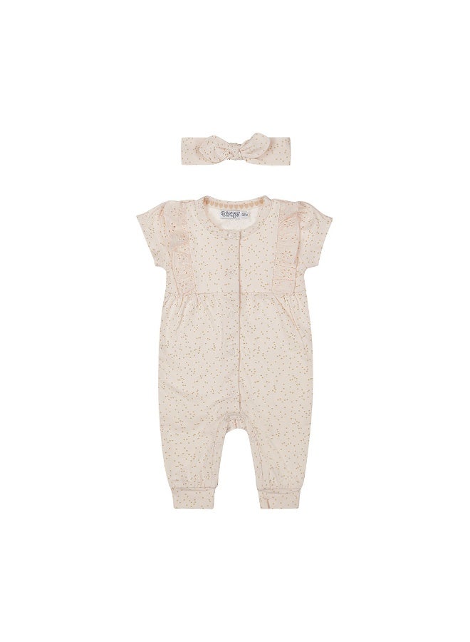 Dirkje Girls Baby Set Box Suit Hairband Light Pink Dot - Image 1
