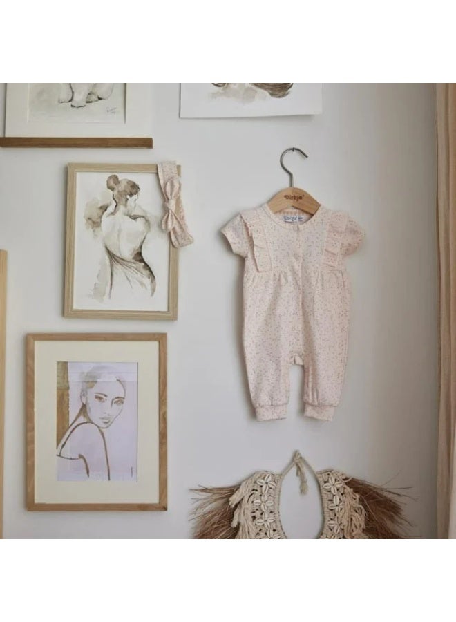 Dirkje Girls Baby Set Box Suit Hairband Light Pink Dot - Image 4