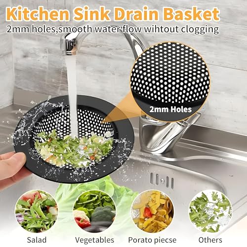 Hian Black Round Stainless Steel Kitchen Sink Strainer – Perforated Drain Filter for Food Waste & Clog Prevention | Rust-Resistant, Easy to Clean (Pack of 1) - Image 2