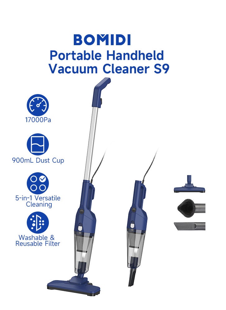 BOMIDI Portable Handheld Vacuum Cleaner with 17000Pa Strong Power 900mL Dust Cup, Quiet Suction- Stick Vacuum Cleaner for Wood, Carpet, Tile Floors S9- Blue  - Image 4