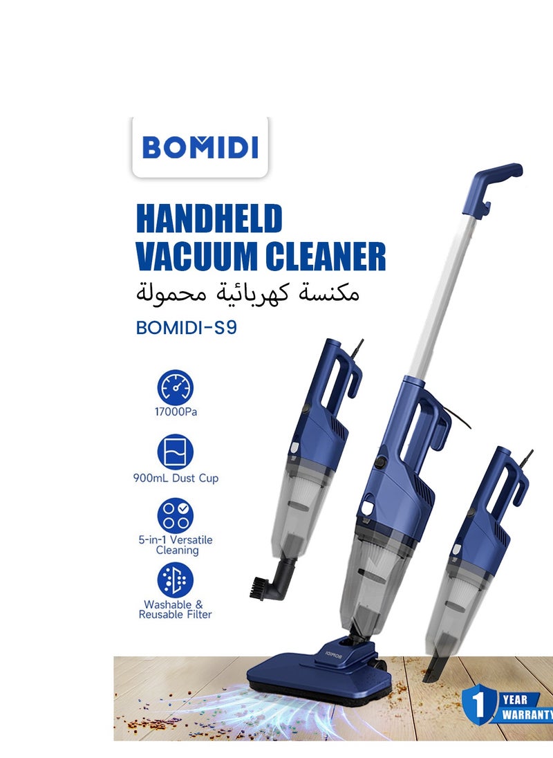 BOMIDI - Portable Handheld Vacuum Cleaner with 17000Pa Strong Power 900mL Dust Cup, Quiet Suction- Stick Vacuum Cleaner for Wood, Carpet, Tile Floors S9- Blue - Image 1