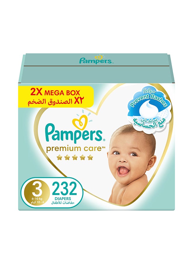 Pampers Premium Care Taped Diapers Size 3 2X Mega Box 232 Count - Image 1