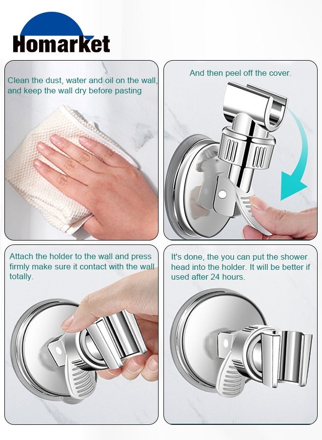 HomarKet Adjustable Shower Head Holder, Bathroom Suction Cup Handheld Shower Head Bracket, Removable Handheld Showerhead & Wall Mounted Suction Bracket (Silver) - Image 2