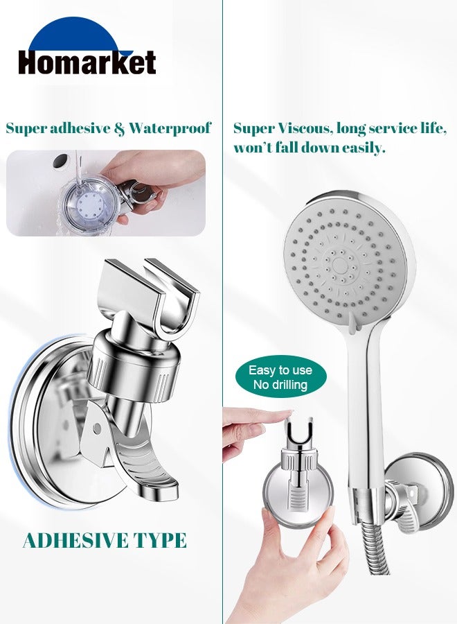 HomarKet Adjustable Shower Head Holder, Bathroom Suction Cup Handheld Shower Head Bracket, Removable Handheld Showerhead & Wall Mounted Suction Bracket (Silver) - Image 3