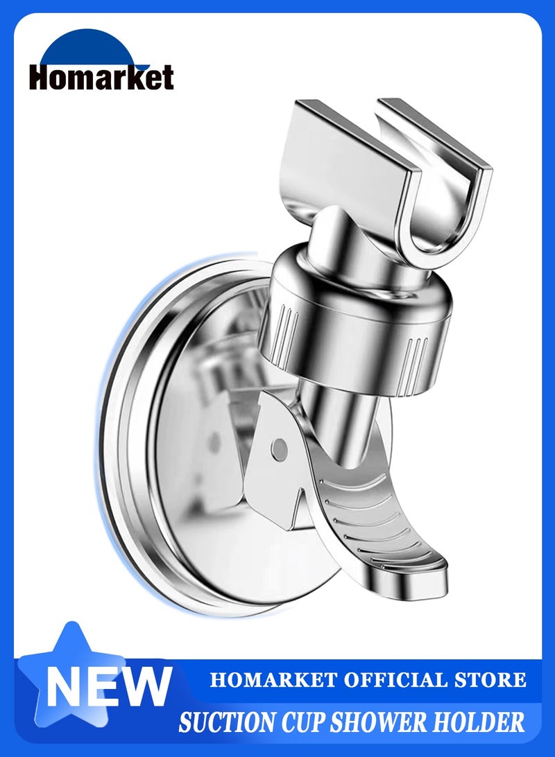 HomarKet Adjustable Shower Head Holder, Bathroom Suction Cup Handheld Shower Head Bracket, Removable Handheld Showerhead & Wall Mounted Suction Bracket (Silver) - Image 1