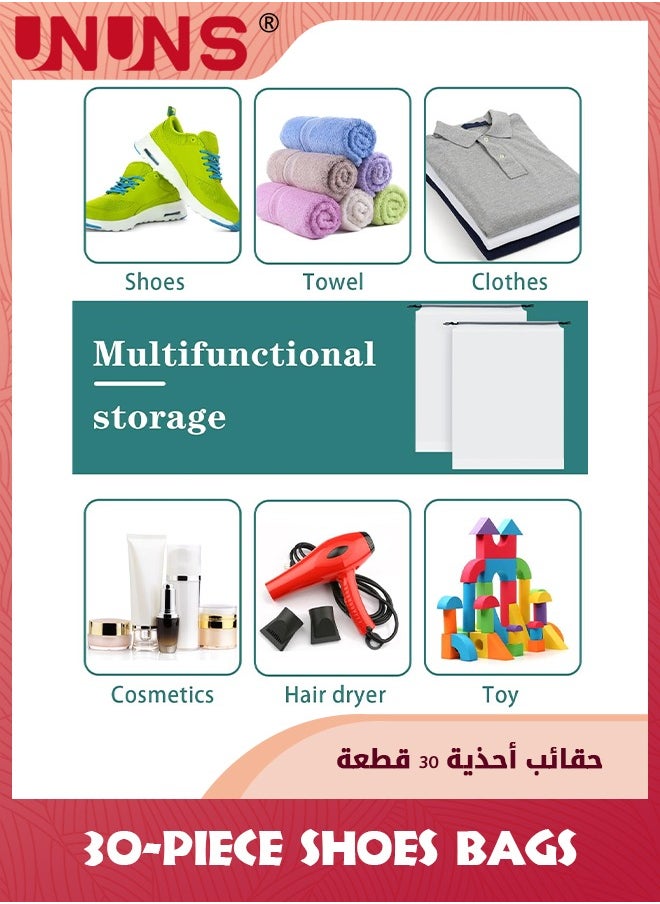 UNUNS حقائب أحذية للسفر، 30 قطعة من حقيبة الأحذية ذات الرباط الشفاف، حقيبة تخزين أدوات السفر، حقيبة تخزين كبيرة للرجال والنساء، حقائب تخزين الأحذية للسفر إلى المنزل مريحة للحمل  - Image 2