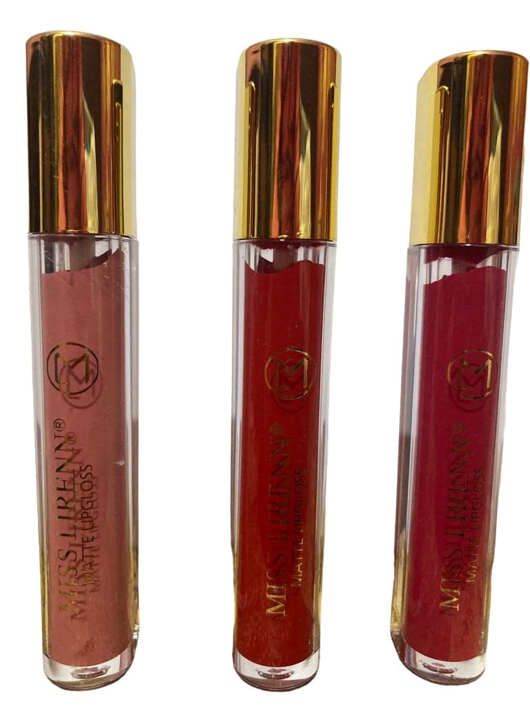 Miss Lirenn MISS LIRENN Matte Lip Gloss Light Weight NonSticky Smudge Proof Multicolor Strawberry Flavour 6 ML Pack of 3  Lip_Gloss_4_D3 - Image 1
