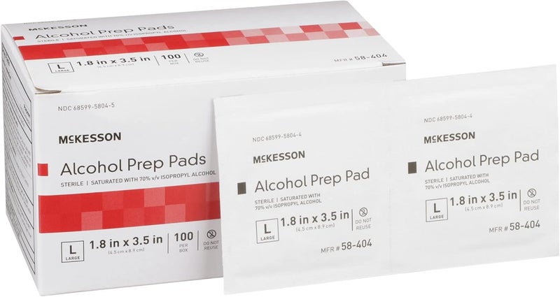 McKesson Alcohol Prep Pads Pack of 100 70 Isopropyl Individually Wrapped Wipes Sterile MedicalGrade First Aid Large - Image 1