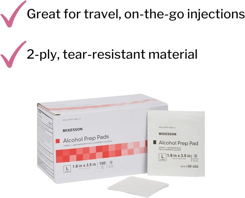 McKesson Alcohol Prep Pads Pack of 100 70 Isopropyl Individually Wrapped Wipes Sterile MedicalGrade First Aid Large - Image 3