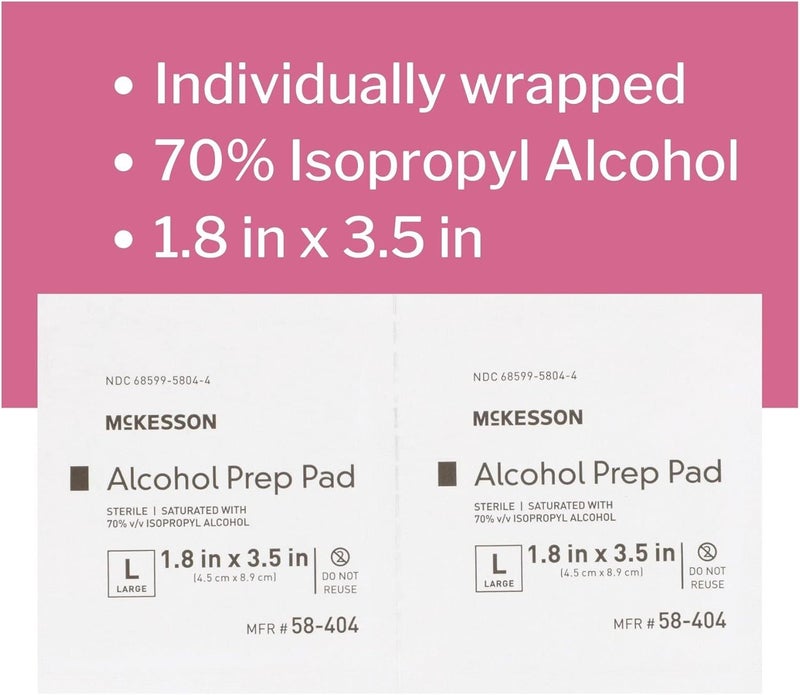 McKesson Alcohol Prep Pads Pack of 100 70 Isopropyl Individually Wrapped Wipes Sterile MedicalGrade First Aid Large - Image 5