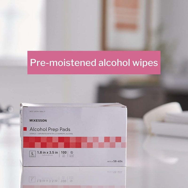 McKesson Alcohol Prep Pads Pack of 100 70 Isopropyl Individually Wrapped Wipes Sterile MedicalGrade First Aid Large - Image 2