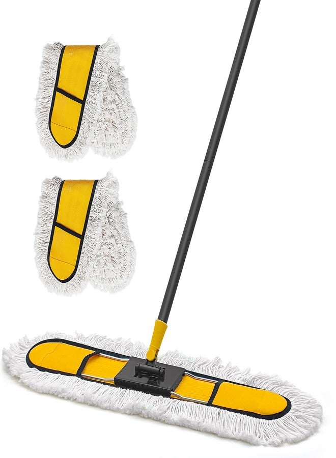 NEWE 24” Commercial Dust Mop, Large Dry Dust Push Broom Indoor, Wide Floor Duster for Laminate, Hardwood, Tile, Marble (Yellow) - Image 1