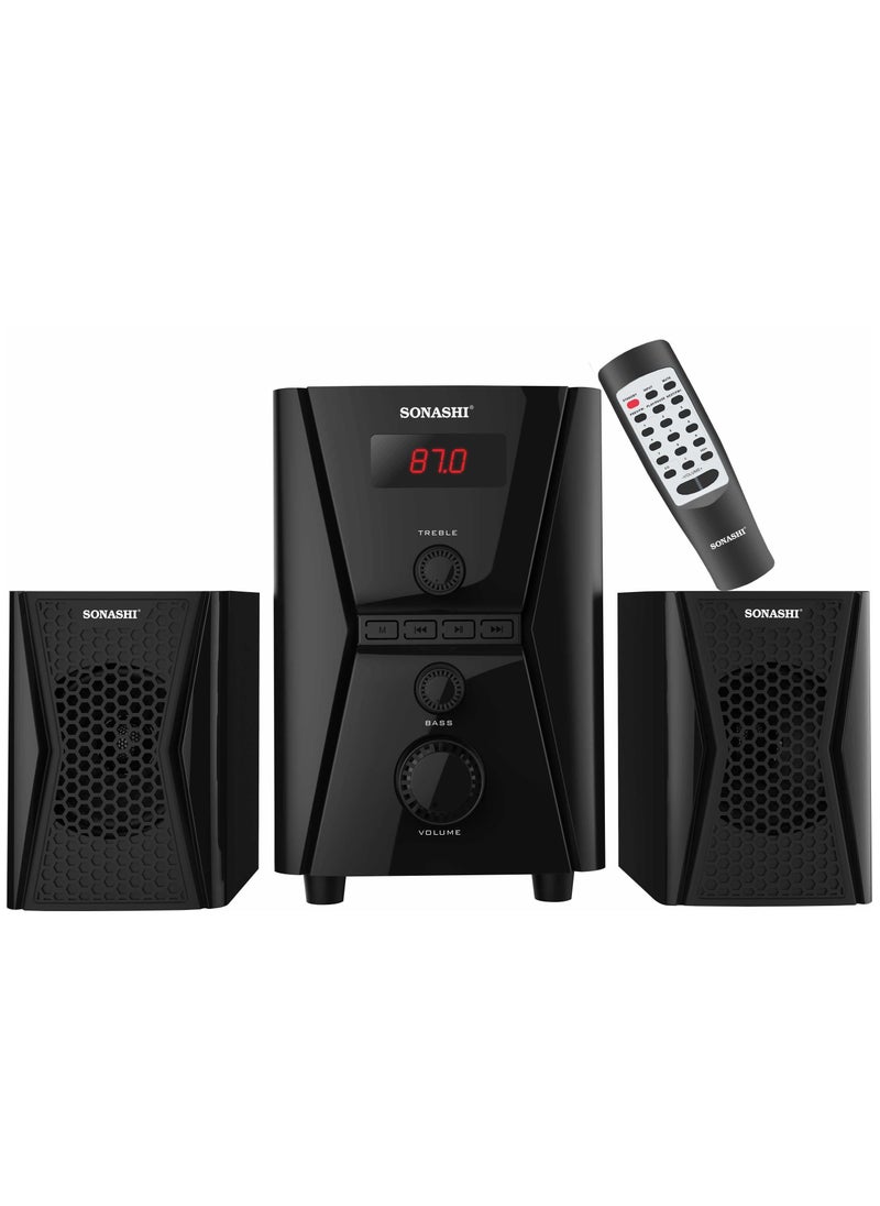 SONASHI - 2.1 Channel Multimedia Bluetooth Speaker System With Remote Control Fm Radio, Bluetooth, Usb, Sd Card Reader, Led Display Functions Powerful Sub-Woofer With Hi-Fi Surround Sound For Parties - Image 1
