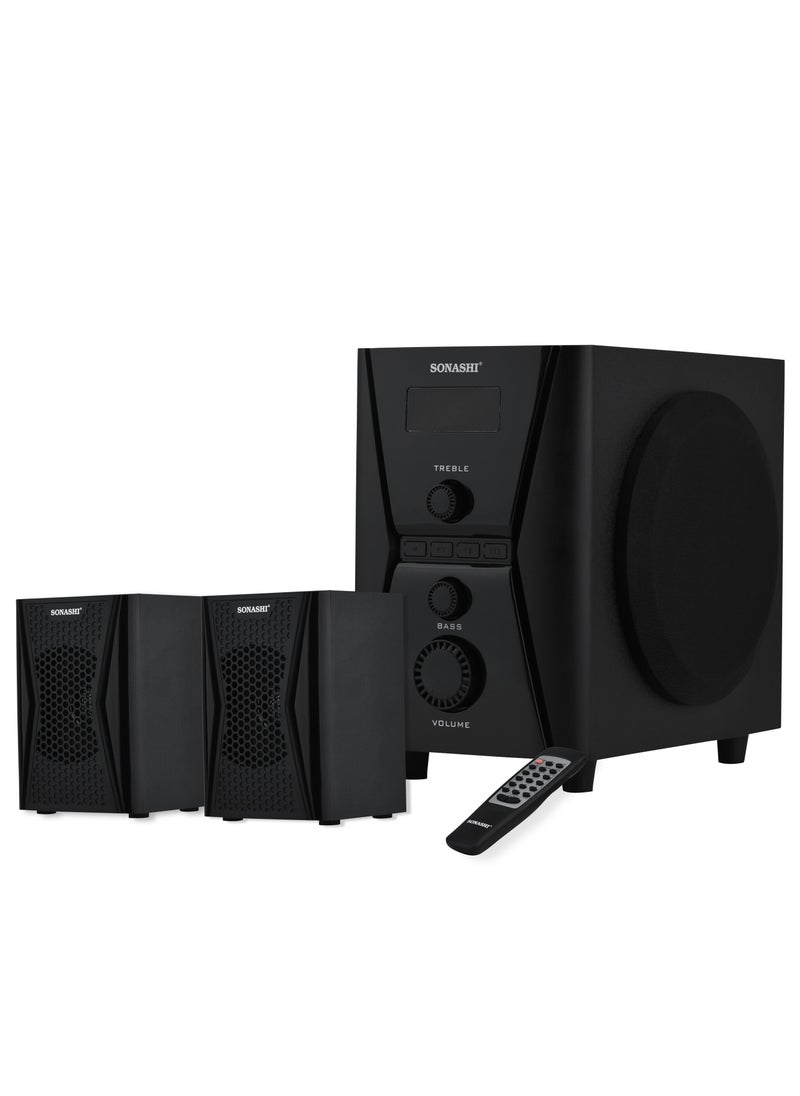 SONASHI - 2.1 Channel Multimedia Bluetooth Speaker System With Remote Control Fm Radio, Bluetooth, Usb, Sd Card Reader, Led Display Functions Powerful Sub-Woofer With Hi-Fi Surround Sound For Parties - Image 1