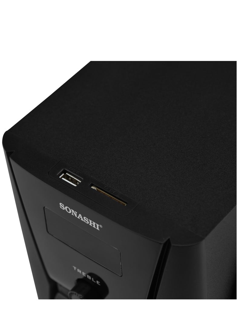 SONASHI - 2.1 Channel Multimedia Bluetooth Speaker System With Remote Control Fm Radio, Bluetooth, Usb, Sd Card Reader, Led Display Functions Powerful Sub-Woofer With Hi-Fi Surround Sound For Parties - Image 1