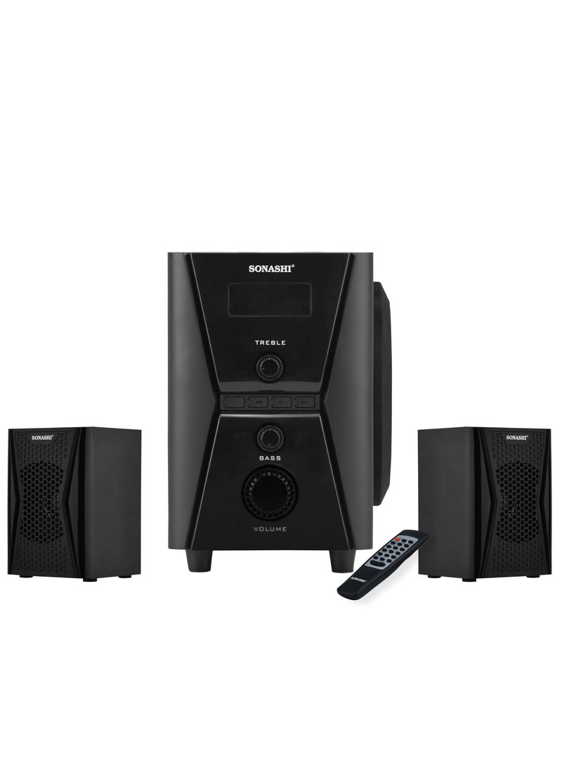 SONASHI - 2.1 Channel Multimedia Bluetooth Speaker System With Remote Control Fm Radio, Bluetooth, Usb, Sd Card Reader, Led Display Functions Powerful Sub-Woofer With Hi-Fi Surround Sound For Parties - Image 1