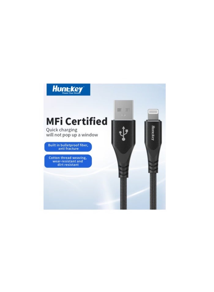 هانتكي  كابل شحن سريع من USB A إلى Lightning، معتمد من MFI - Image 2