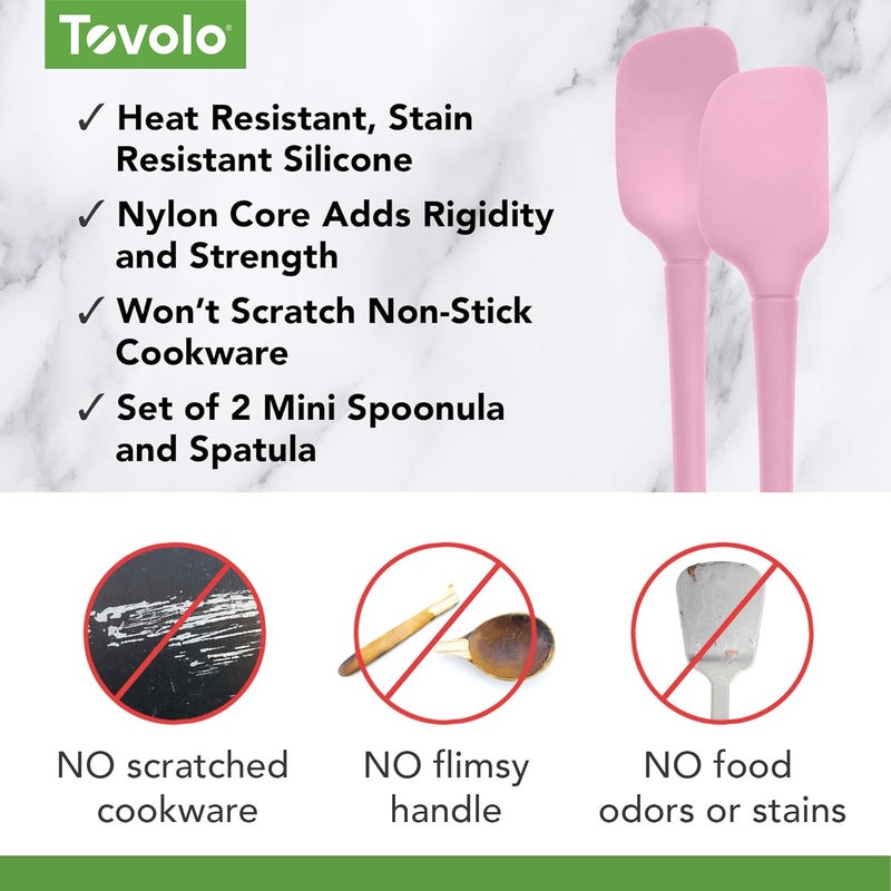 توفولو مجموعة أدوات مطبخ Flex-Core All-Silicone Mini Spatula & Spoonula، مكونة من ملعقة وملعقة صغيرتين، مصنوعة من السيليكون المقاوم للحرارة وخالية من مادة BPA، آمنة للاستخدام مع أواني الحديد الزهر والأواني غير اللاصقة، وقابلة للتنظيف في غسالة الأطباق. - Image 2