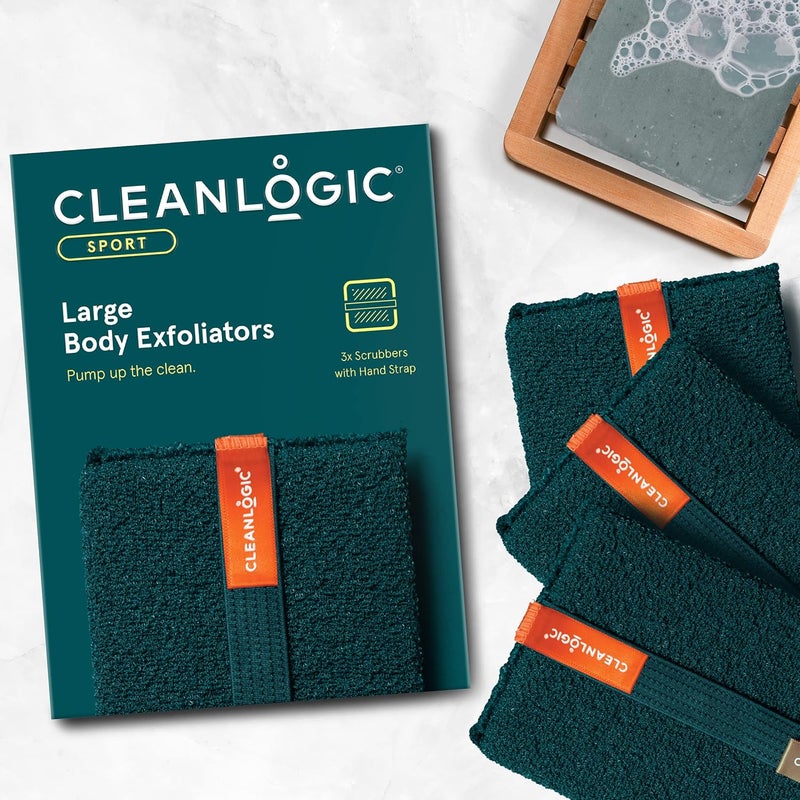 Clean Logic Sport Exfoliating Body Scrubber, Large Exfoliator Tool for Athletes, Daily Skincare Routine for Smooth Clean Skin, Assorted Colors, 3 Count Value Pack - Image 2